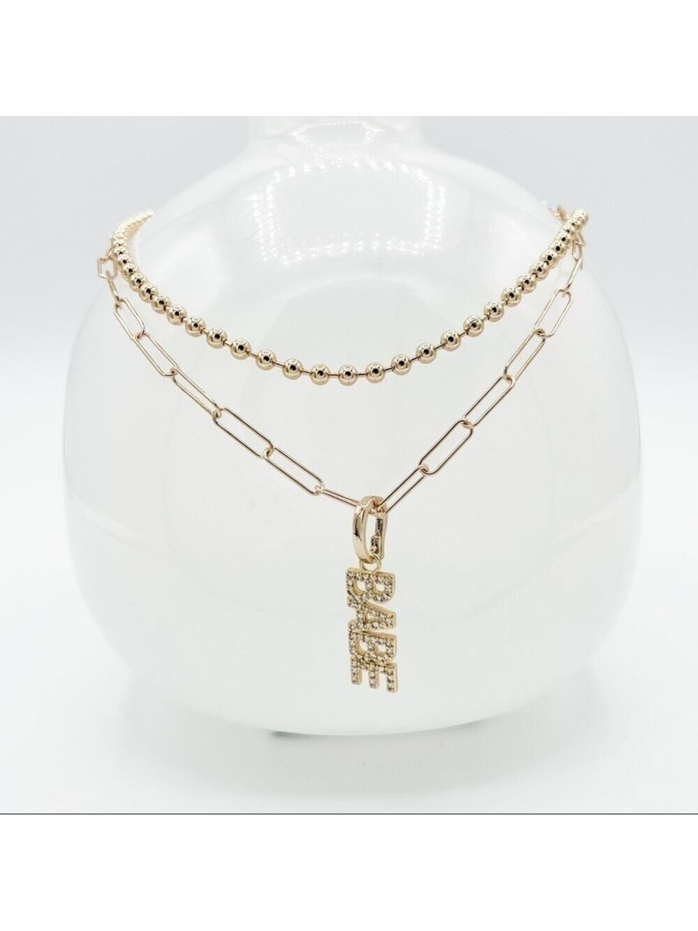 𝅺gold layering BABE necklace with ball chain